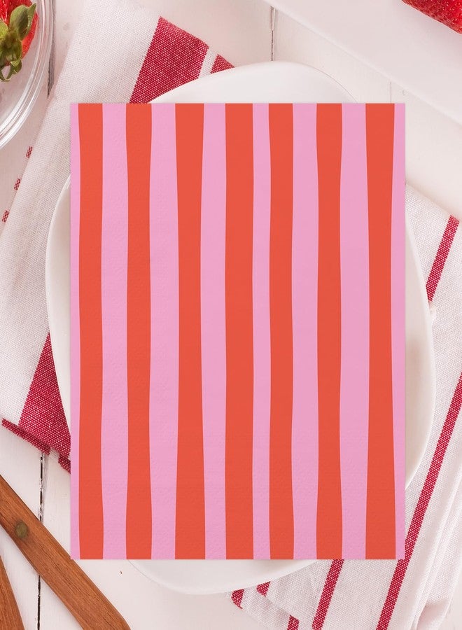 Quera Stripe Cocktail Napkins Striped Pink and Red Napkins (50ct) Disposable Napkins Baby shower Napkin for Boy, Wedding Dinner, Dinner or Guest, 5 * 5'' - Image 4